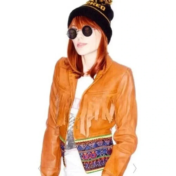 One Teaspoon Brown Leather Morrison Fringe Jacket XS - Picture 1 of 12